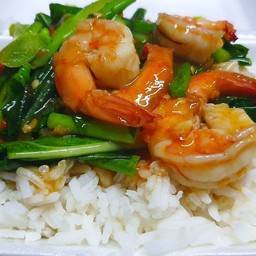 ข้าวหน้าคะน้ากุ้ง