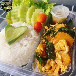 ข้าวหอมมะลิ+ฟักทองผัดไข่+พริกน้ำปลาสูตรทางร้าน