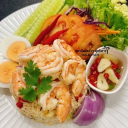 (ข้าวขยำกุ้งพริกป่น)ข้าวยำกุ้งสดจัมโบ้6ตัว+ไข่ต้ม1ฟอง ชุดใหญ่