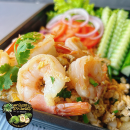 กุ้งสดจัมโบ้6ตัวคั่วไข่2ฟอง+ข้าวหอมมะลิ ผักสดสวนครัว+พริกน้ำปลา