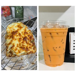 ปังผักโขมชีส+ชาไทยเย็น