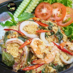ห่อหมกโคตรทะเลเครื่องแน่นใบโหระพา+ข้าวหอมมะลิแท้ไม่ผสม(ชุดใหญ่)