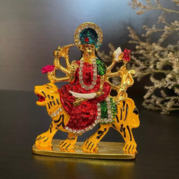 Brass Tiger Riding Goddess Uma 4 inches