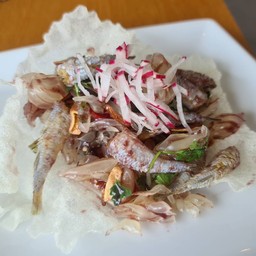 Fish fries Shiraz sauce salad