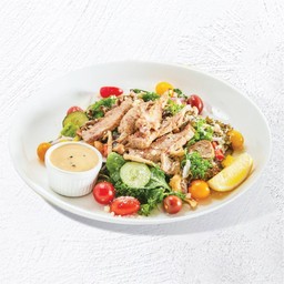 Kale Salad with Grilled Pork, Parmesan Cheese, and Sesami Dressing