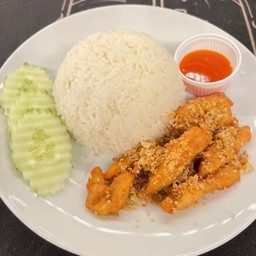 หมูทอดกระเทียมราดข้าว