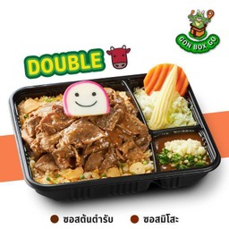 S14 GON BOX ข้าวกระเทียมดับเบิ้ลเนื้อออสซี่สไลซ์ซอส BBQ