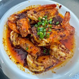 กุ้งผัดพริกบ่นราดข้าว