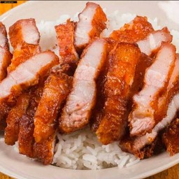 ข้าวหมู3ชั้นทอดน้ำปลา+น้ำจิ้มแจ่ว