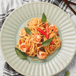 สปาเก็ตตี้กุ้งผัดพริกขี้หนูสวน