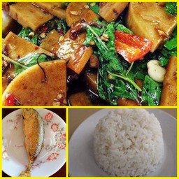 กะเพราหมูยอ & ปลาทูทอด & ข้าวเปล่า