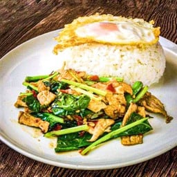 ข้าวราดผัดคะน้าเนื้อ