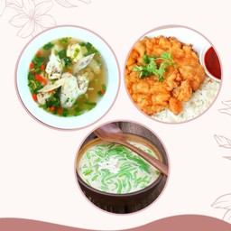 ซุปเปอร์ปีกไก่ตุ๋น.+.ข้าวไข่เจียวหมูสับ.+.ลอดช่องกะทินมสด