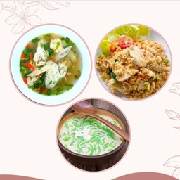 ซุปเปอร์ปีกไก่ตุ๋น.+ ข้าวผัดไก่+ลอดช่องกะทินมสด