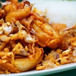 ข้าวปลาหมึกทอดกระเทียม