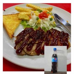 สเต็กสะโพกไก่บาร์บีคิว+แป๊ปซี่