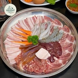 หมูกระทะ ชุดกลาง + ชุดผัก