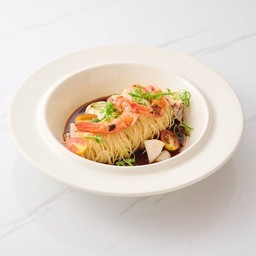 Yuzu ponzu pasta with poached prawn & calamari