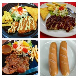 สเต็กปลาดอลลี่+สันคอหมู+สโพกไก่บาร์บีคิว ฟรีไส้กรอกไก่หนังกรอบ