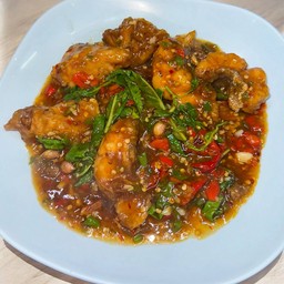 ปลาเก๋าผัดกะเพรา (แบบชิ้น)