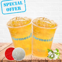 ชาเขียวมะลิเจลลี่ลิ้นจี่+เจลลี่สตอร์เบอรี่ซื้อ 2 แก้ว(L)