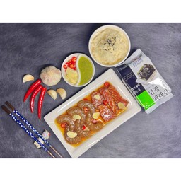 SET Duo (กุ้งดอง+เเซลมอนดอง)+ข้าวญี่ปุ่น+สาหร่าย+น้ำจิ้มซีฟู้ด