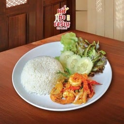 กุ้งผัดซอสไข่เค็มราดข้าว