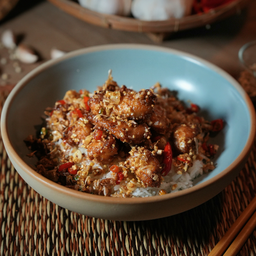 ข้าวไก่คั่วพริกกระเทียม