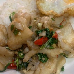 กะเพราปลาดอลลี่+ไข่ดาว