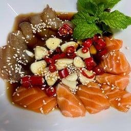Salmon And Shrimp Marinated In Soy Sauce