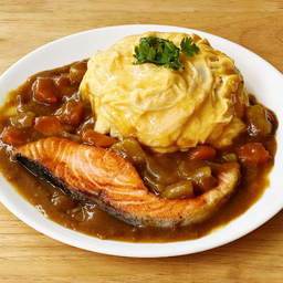 Q7/ข้าวกล้องไข่ข้นแกงกระหรี่ญี่ปุ่นแซลมอนย่าง