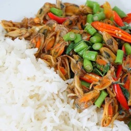 ผัดฉ่าหอยแมลงภู่สด