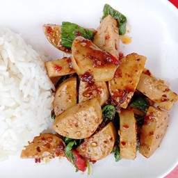 กะเพราหมูยอราดข้าว