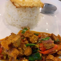 Crispy Pork Fried With Chili Salt And Fried Egg On Rice