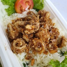ข้าวปลาหมึกทอดกระเทียม.