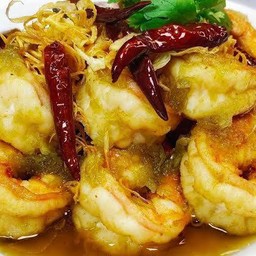 กุ้งทอดราดซอสมะขาม+ข้าว