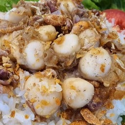 หอยเชลล์ทอดกระเทียมกับข้าว.