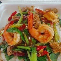 คะน้าหมู+กุ้ง