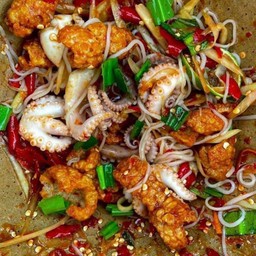 ตำปลาหมึกสายปูปลาร้ากากหมู