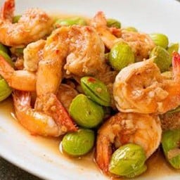 กุ้งผัดสะตอ (ไม่ใส่หมูสับ) เน้นกุ้ง เน้นสะตอ ผัดใหม่ ไม่รวมราดข้าว