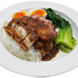 ข้าวหมูกรอบ+หมูแดง(ไม่รวมไข่ต้ม)