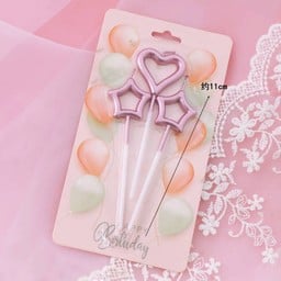 เทียนวันเกิด star+heart สีชมพู