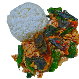 ข้าวกะเพราไข่เยี่ยวม้า (กะเพรากรอบและไข่เยี่ยวม้าทอด แยกกล่อง)