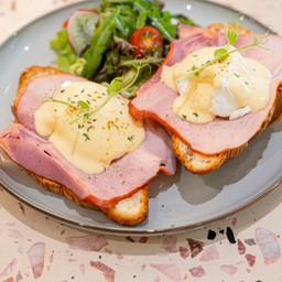 Ham egg benedict croissant
