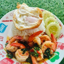 ข้าวกะเพรากุ้ง ไข่ดาว