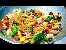 ผัดวุ้นเส้นขี้เมาทะเล+ข้าว