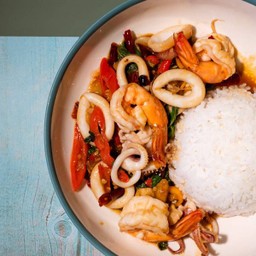 กระเพราะหมึก + กุ้ง
