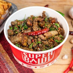 ข้าวกะเพราหมูกรอบผสมไก่สับ