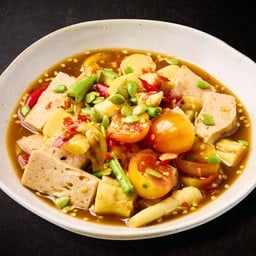 Bamboo shoot spicy papaya salad with vietnamese sausage and fermented fish sauce