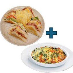 [เซตสุดฮิต] Club House Sandwich +Potato Chips + Baked Spiach With Cheese + Iced Thai Tea